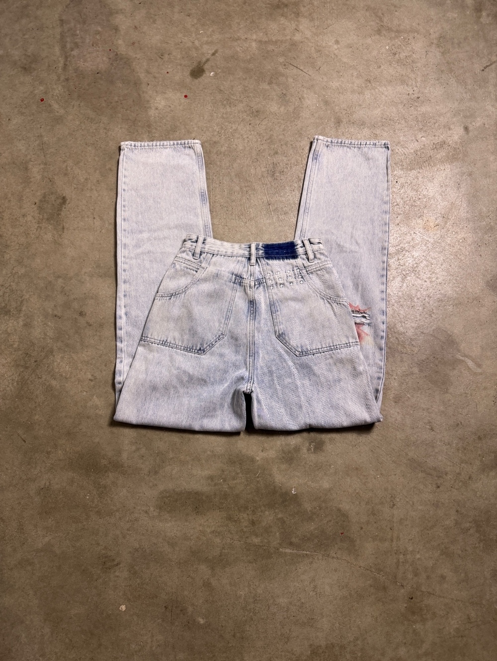 Ksubi Light Wash Distressed Rose Print Straight Leg Jeans